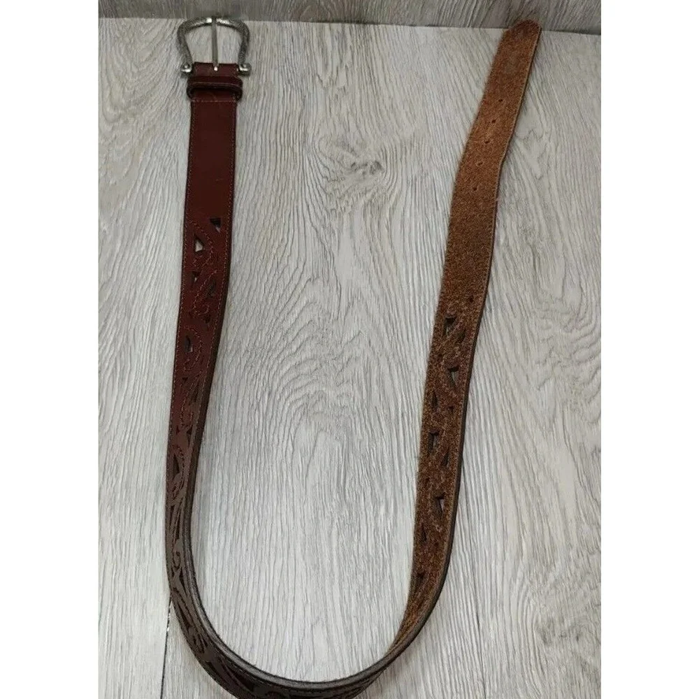 Brighton Women's Belt Brown Western Pattern Silver‎ Buckle Sz M 28